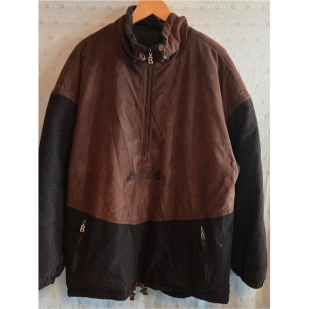 Vintage Bogner Two-Tone Brown Wool Pullover Snow Jacket Heavyweight Size Large